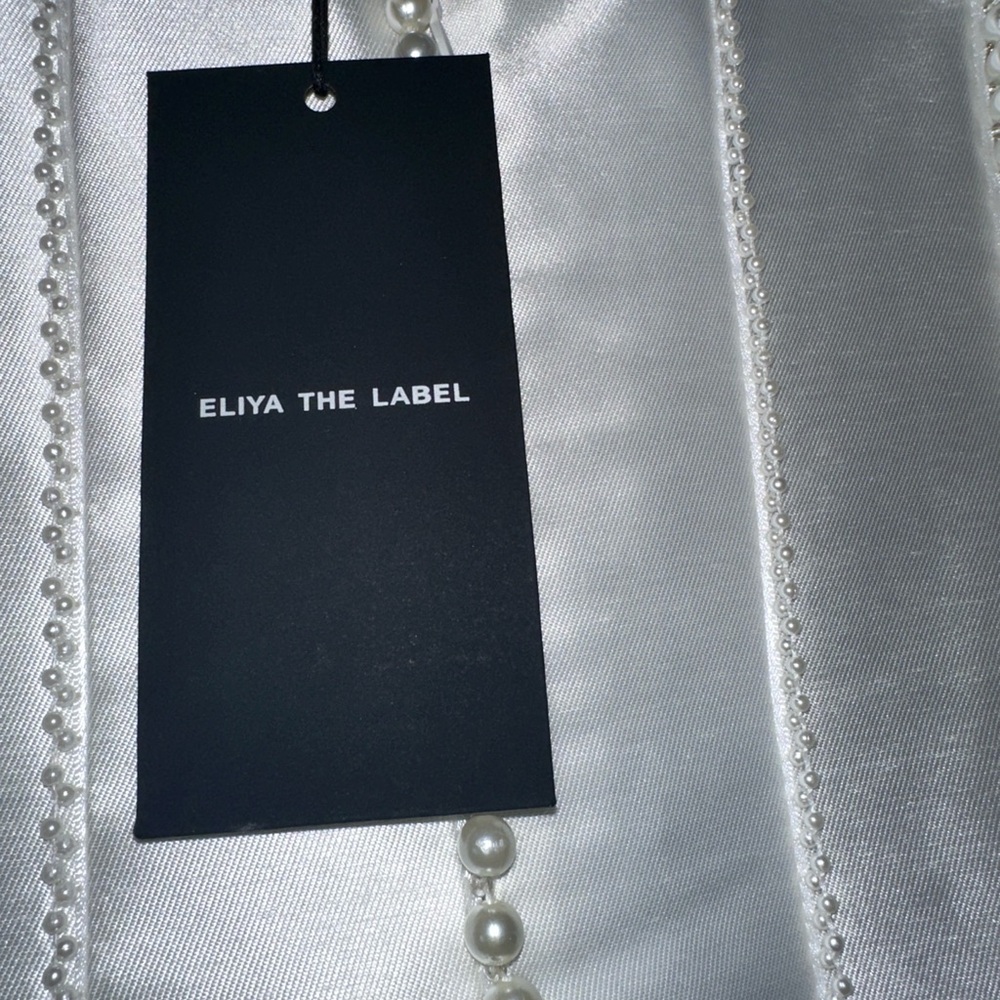 NWT ELIYA THE LABEL Kayla White Mini Dress with Pearl Accents. - Picture 3 of 6